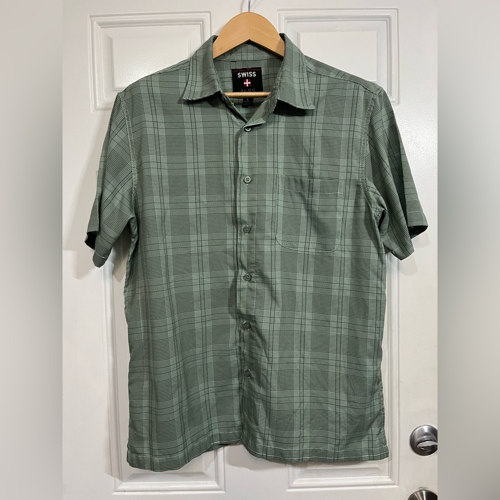 Men's Green Plaid Shirt Swiss Alps Size Large